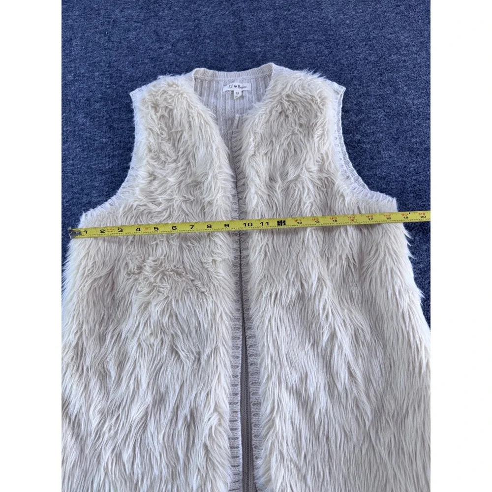 JJ Basics Womens XL Faux Fur Ribbed Knit Back Vest Cream Ivory Open Front Layer